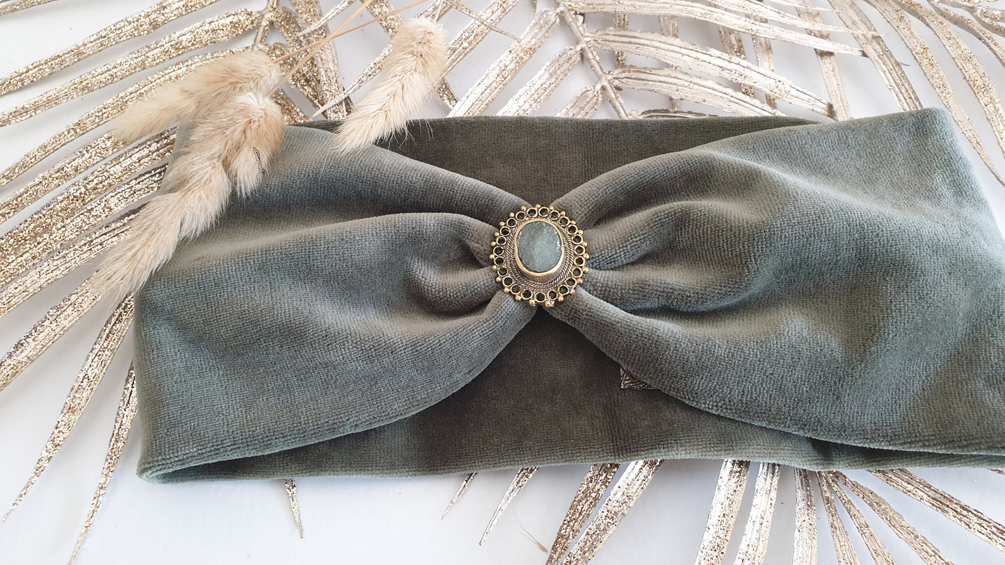 Boho Haarband - Love yourself, Samt - Khaki