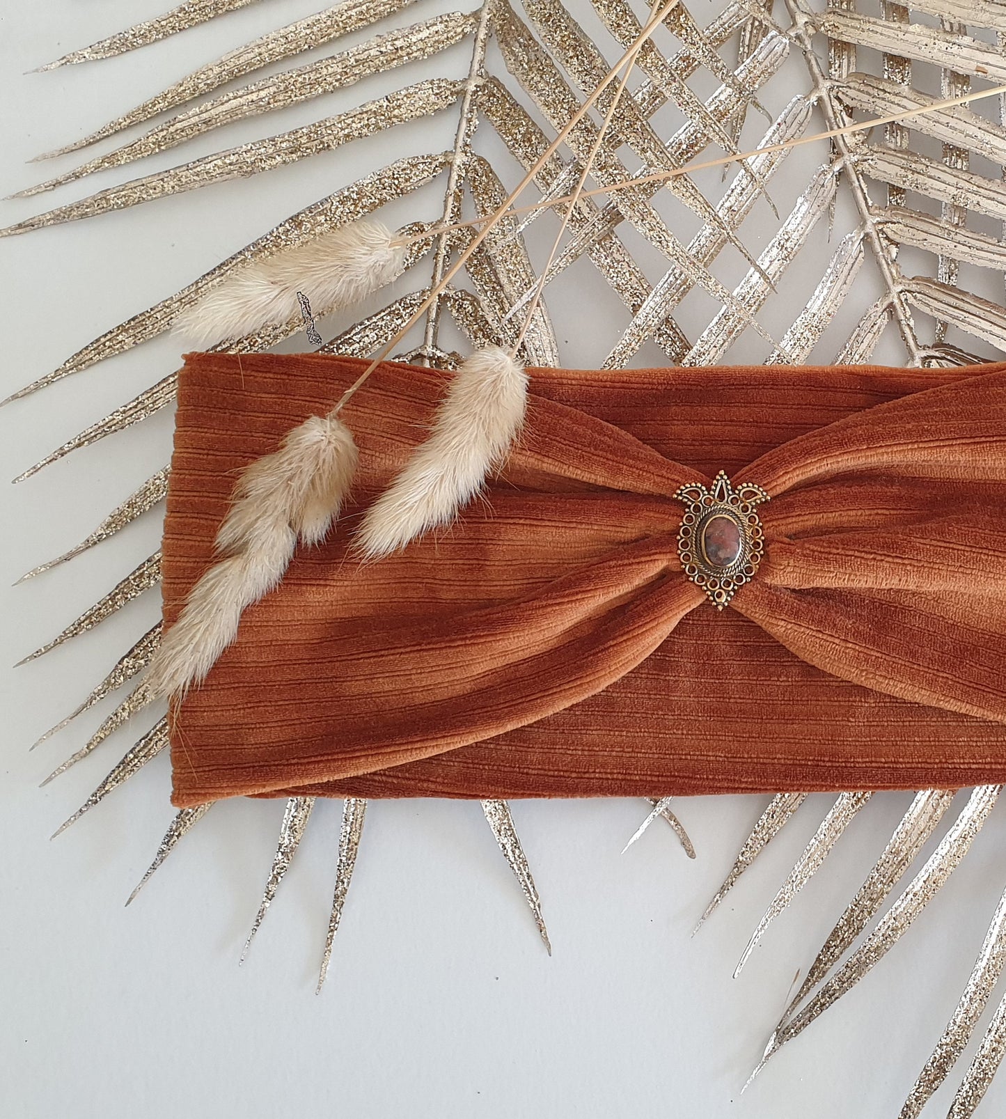 Boho Haarband - Love yourself, Samt Rib - Terracotta