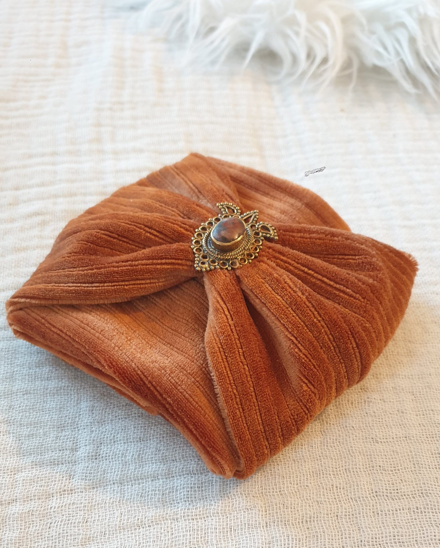 Boho Haarband - Love yourself, Samt Rib - Terracotta