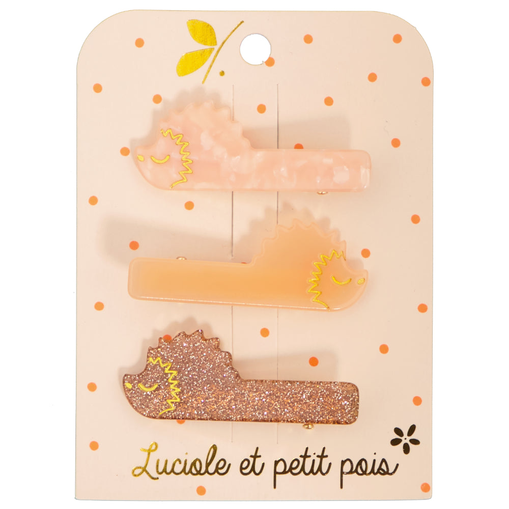 Haarclips Igel 3er-Pack, Pearly-Rose-Glitter