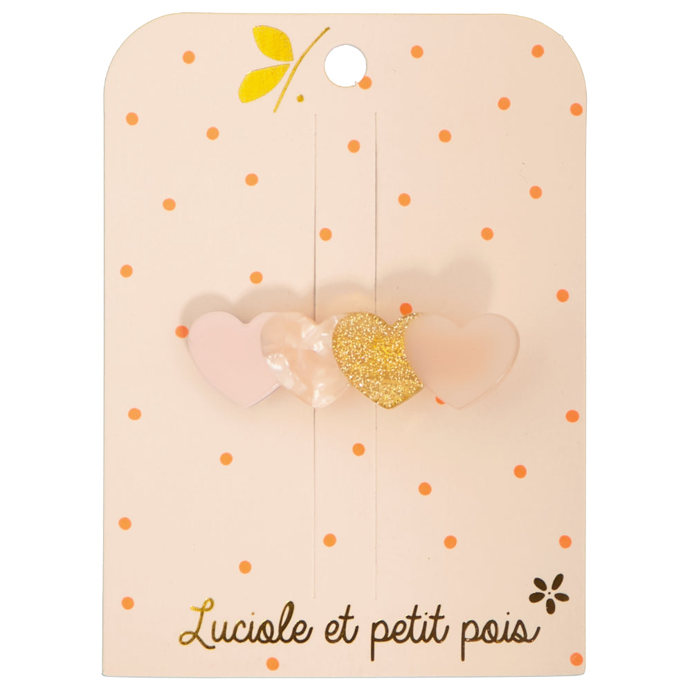 Haarclips 4 Coeur, Rosa/RosaGlitter Herz