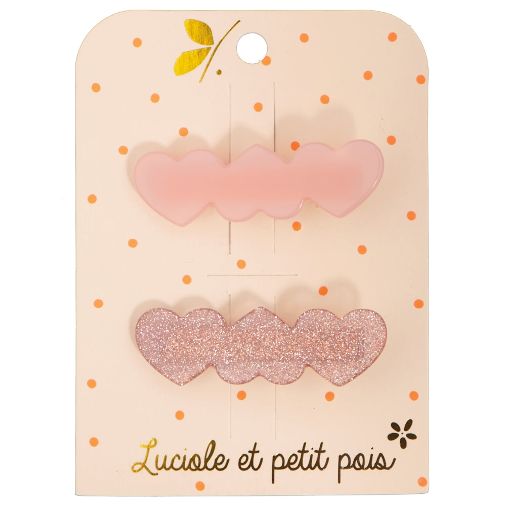 Haarclips 3er Herzli Doppelpack, Rosa/RosaGlitter