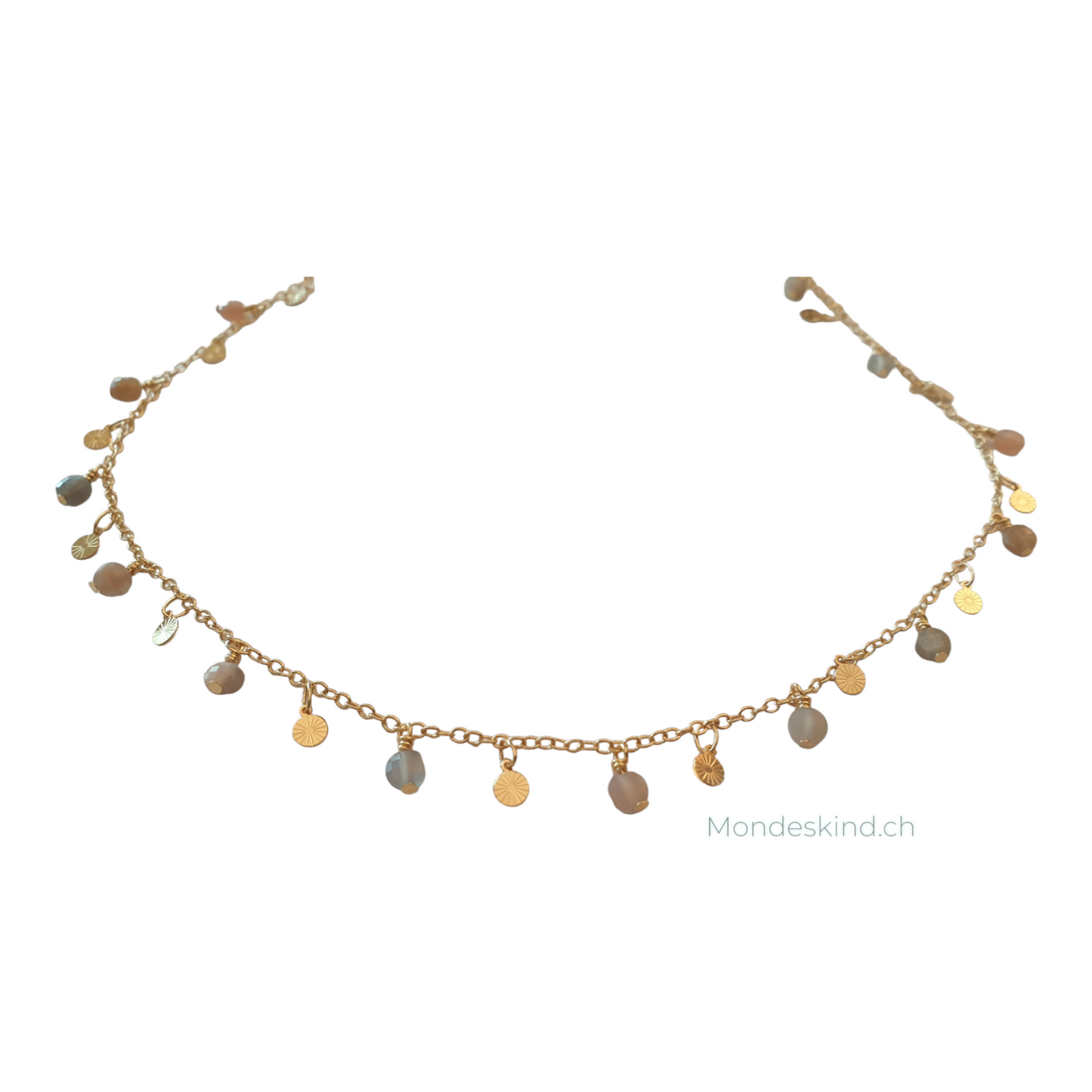 Halskette Gipsy - peach Mondstein