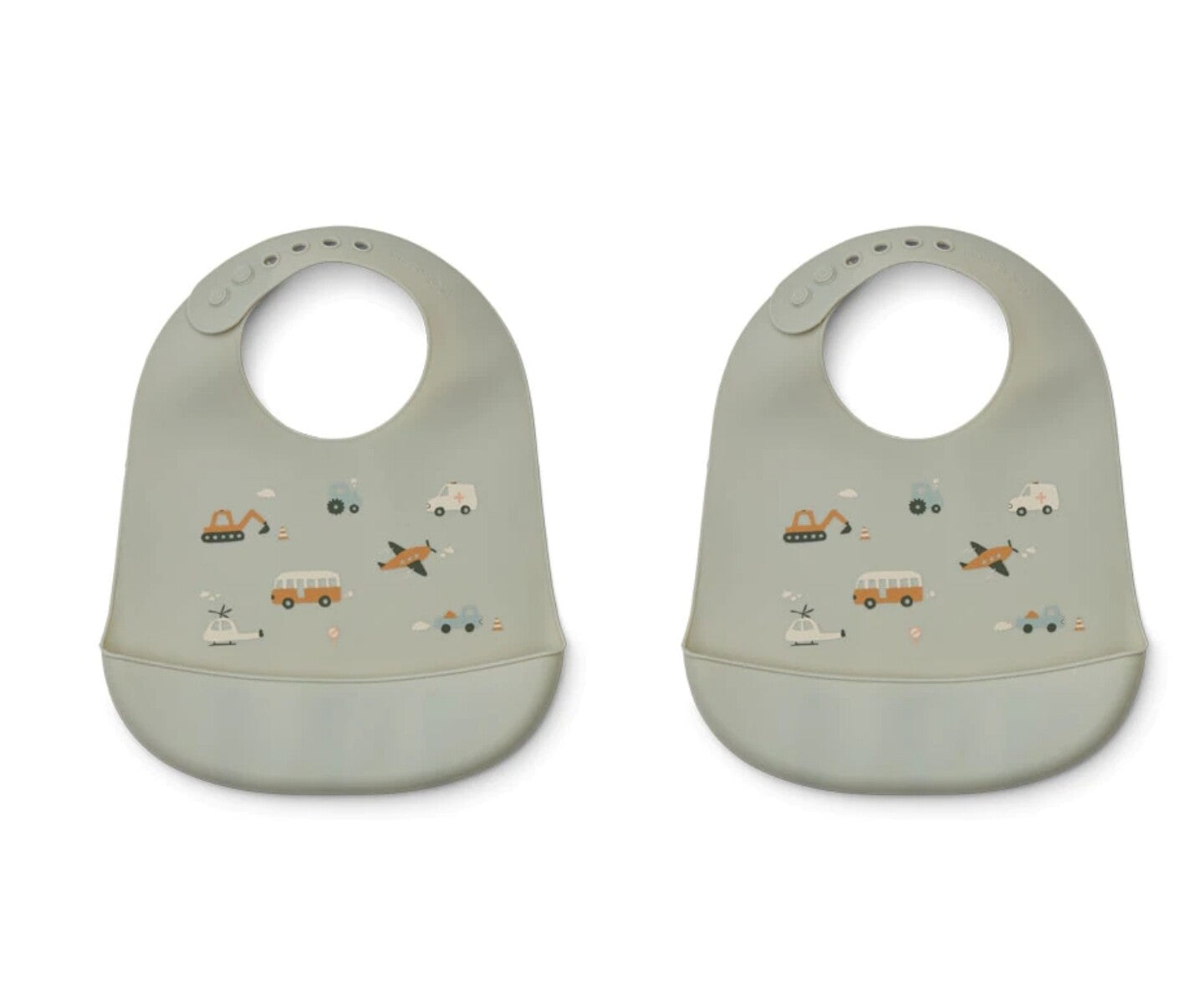 Kinderlätzli aus Silikon, Tilda 2er Pack Bib - LIEWOOD Fahrzeuge Mix Dove blue