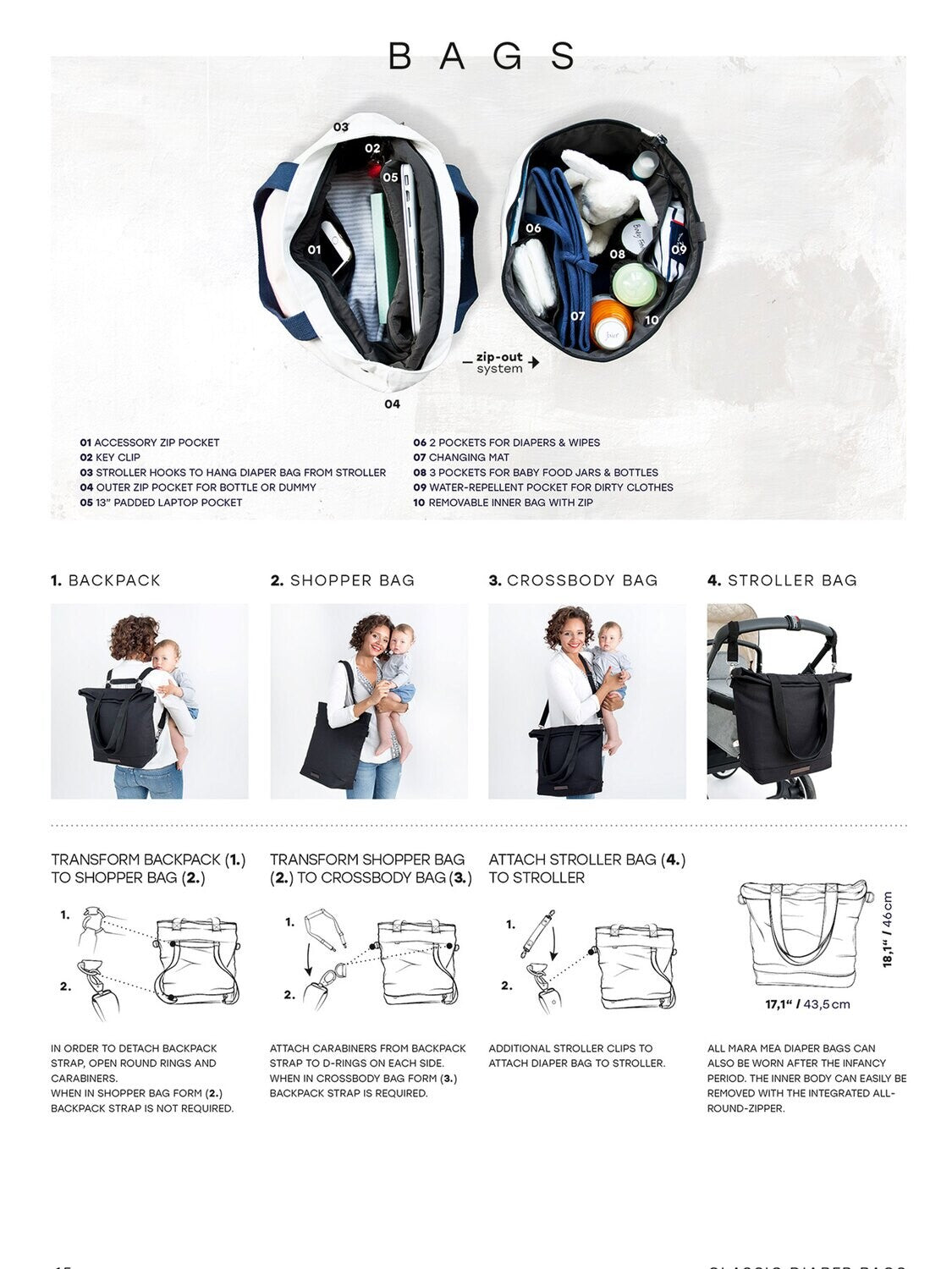 Rucksack/Wickeltasche/Shopper oder Umhängetasche Classic, Desert Botanicals