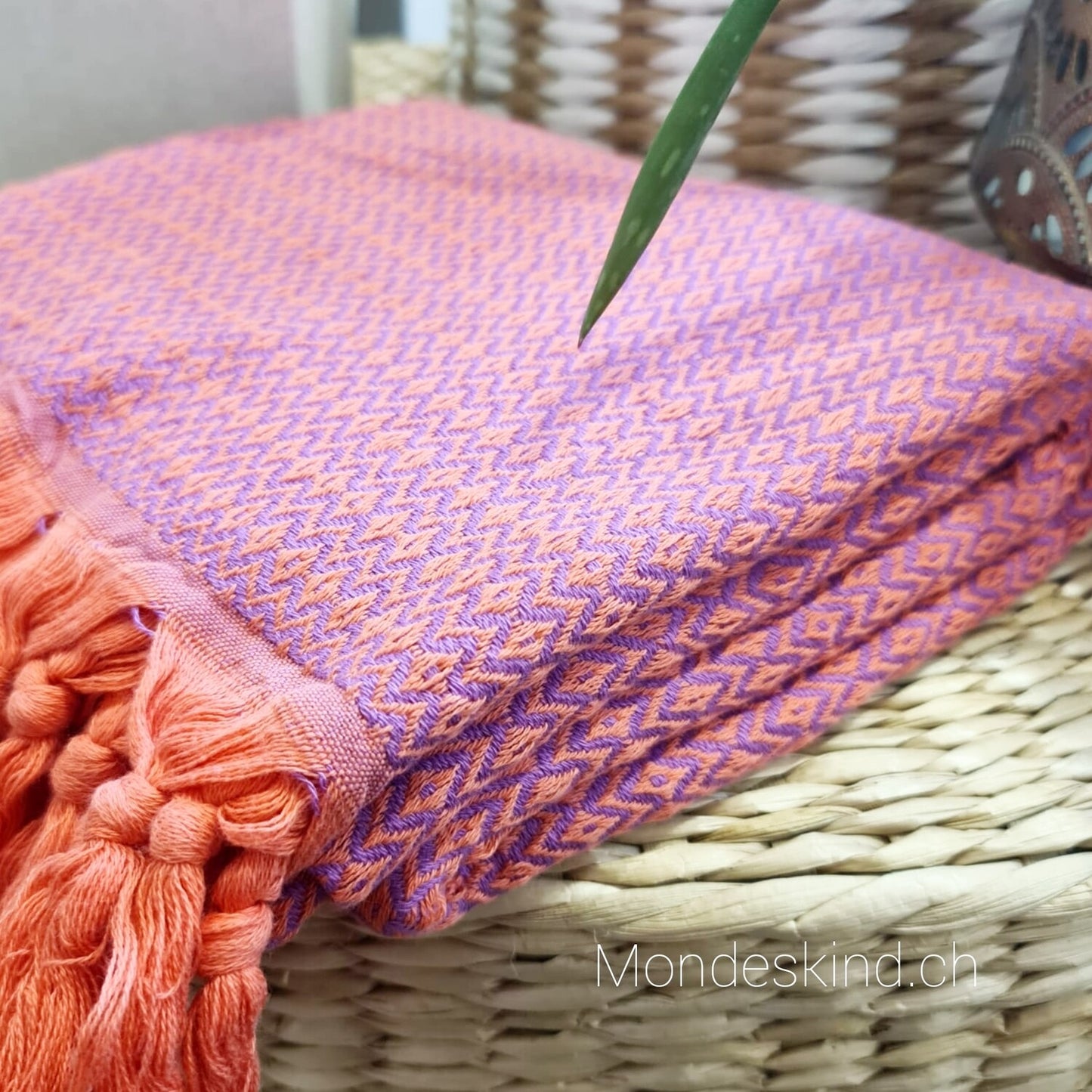 Baumwolltuch/Schal mit Fransen - purple/coral