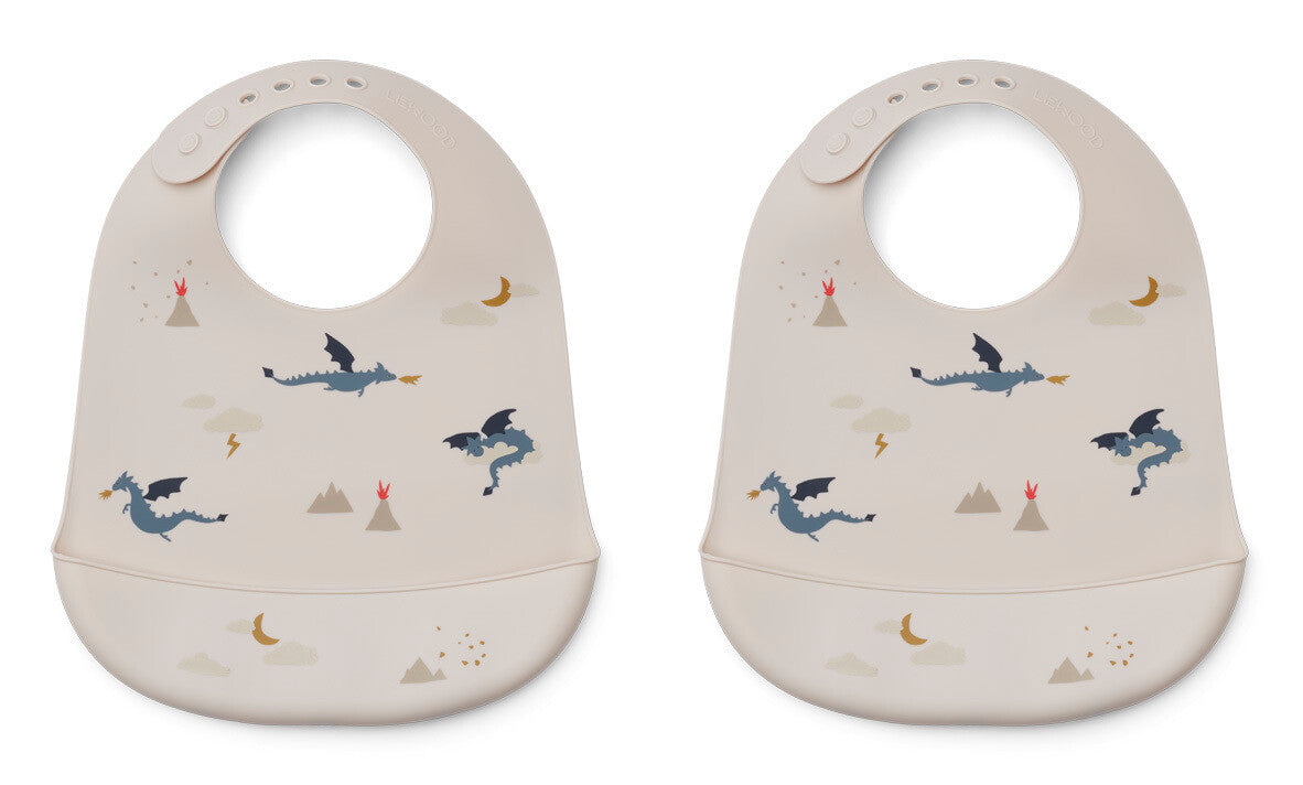 Kinderlätzli aus Silikon, Little Dragon/Dark Sandy mix Tilda 2er Pack Bib - LIEWOOD