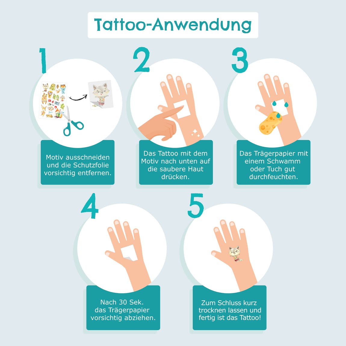 Kindertattoos, 100Stk. Metallic, Hautfreundlich - Meerjungfrau