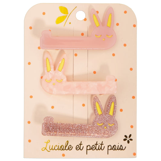 Haarclips Hase 3er-Pack, Pearly-Rose-Glitter
