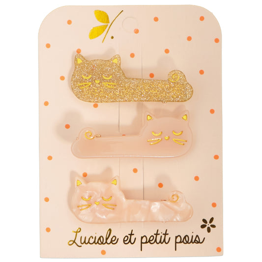 Haarclips Cats 3er-Pack, Pearly-Rose-Glitter