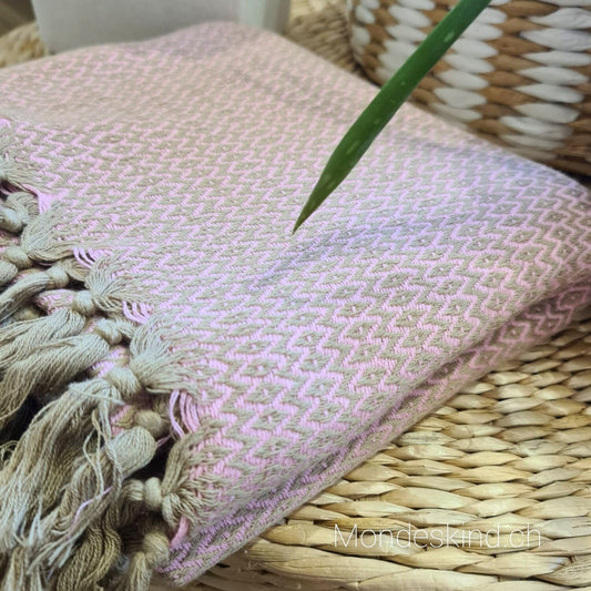 Baumwolltuch/Schal mit Fransen - dune/rosa
