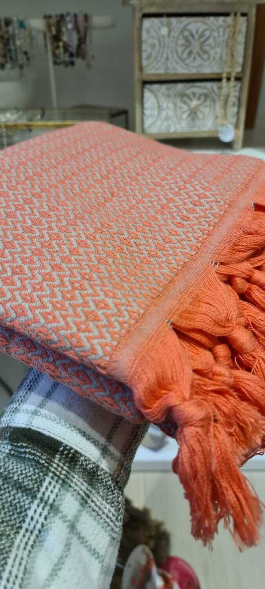 Baumwolltuch mit Fransen dune/coral