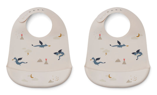 Kinderlätzli aus Silikon, Little Dragon/Dark Sandy mix Tilda 2er Pack Bib - LIEWOOD